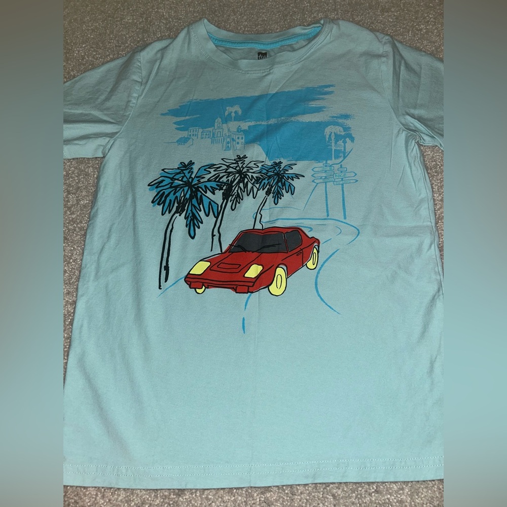 Graphic Tee with Car and Palm Design